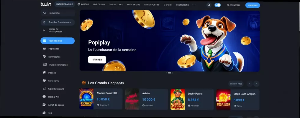 Twin Casino 500€ et 100 tours gratuits